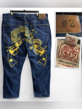 Rare Authentic EVISU Men's Blue Jeans Huge Dragon Embroidery Size 38